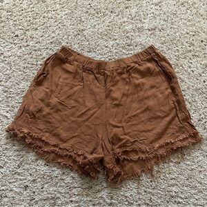 Grade and Gather Shorts Womens S Rayon Linen Blend High Rise Brown Raw Hem Boho